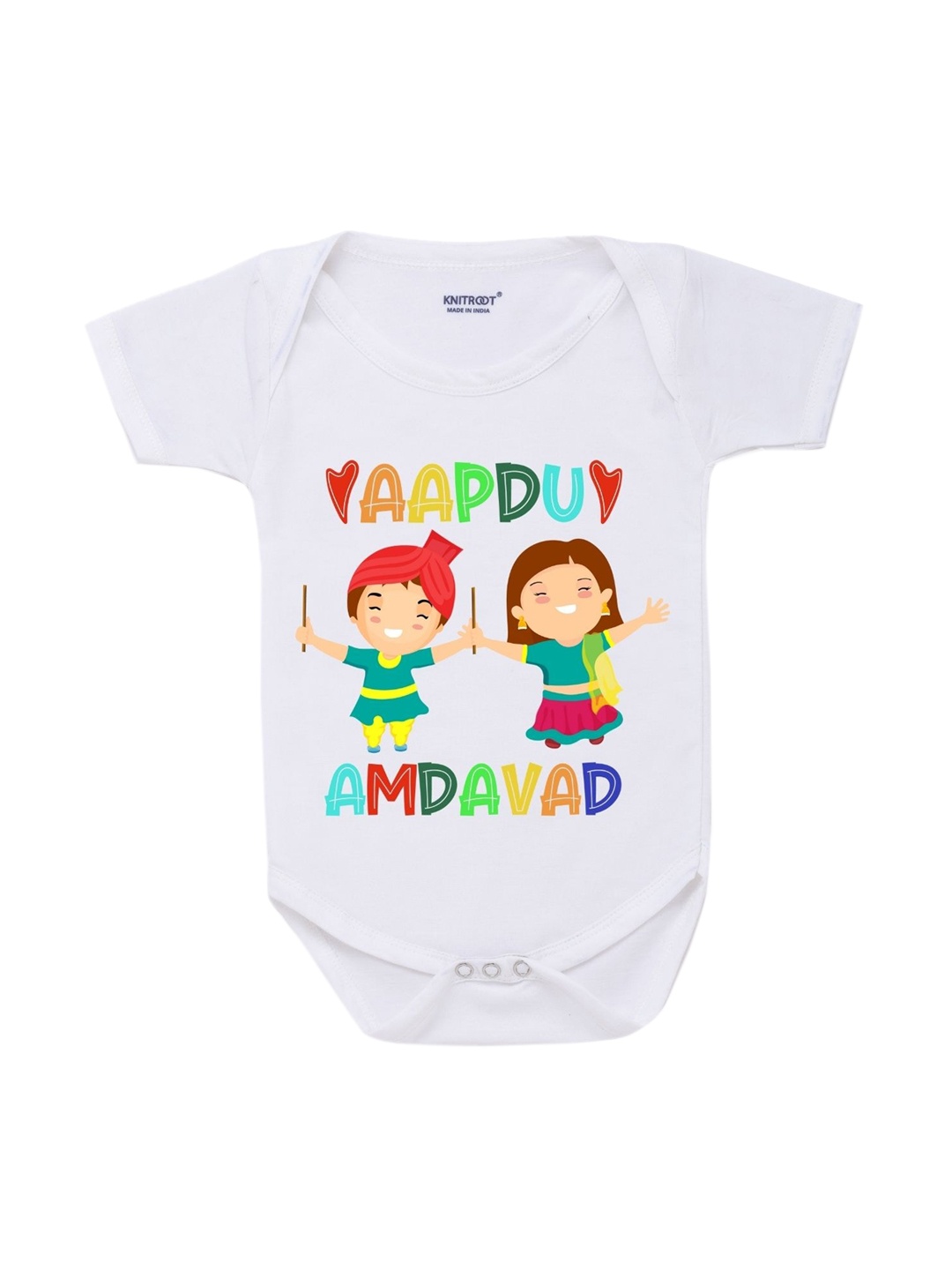 

KNITROOT Infant Kids White & Yellow Printed Cotton Bodysuit