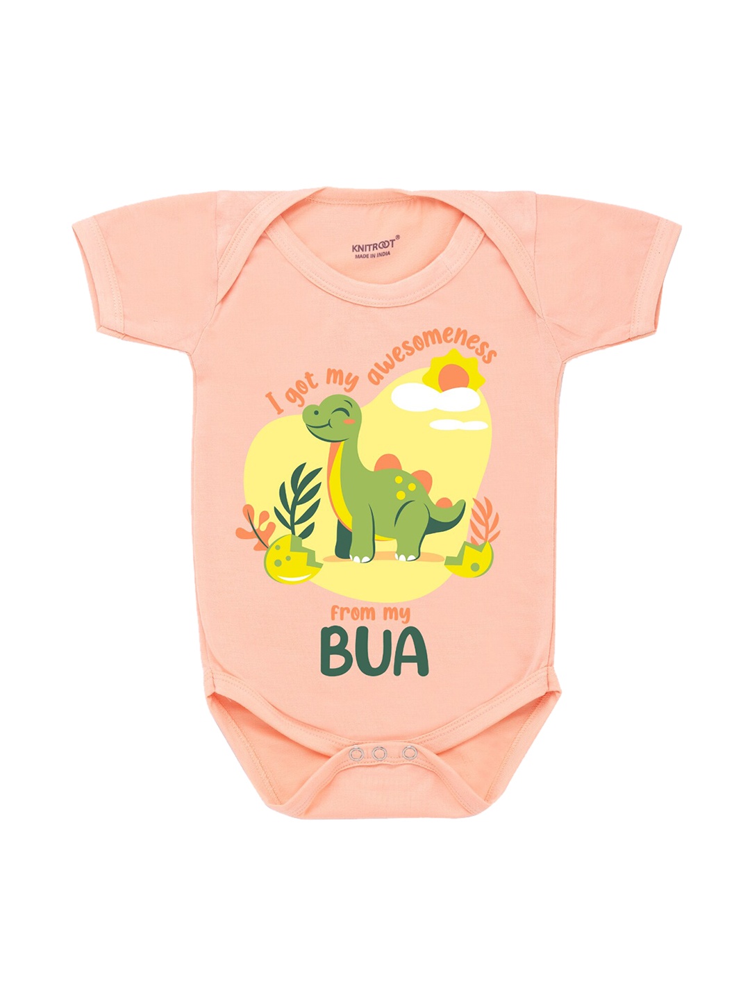 

KNITROOT Infants Kids White & Yellow Printed Regular-Fit Cotton Bodysuit, Peach