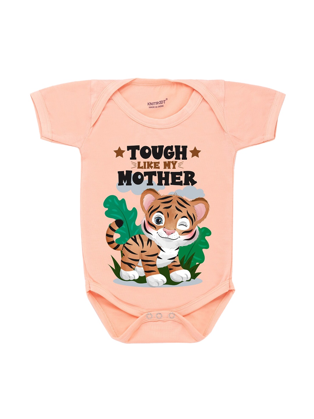 

KNITROOT Infants Kids Peach-Coloured & Black Printed Regular Fit Bodysuit