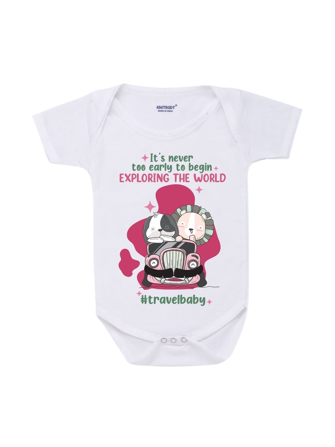 

KNITROOT Infants Kids White & Pink Printed Regular-Fit Cotton Bodysuit
