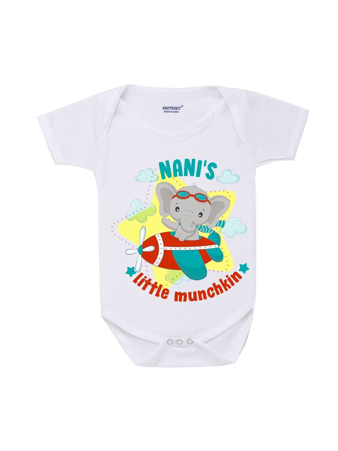 

KNITROOT Infants Kids White Printed Cotton Bodysuit