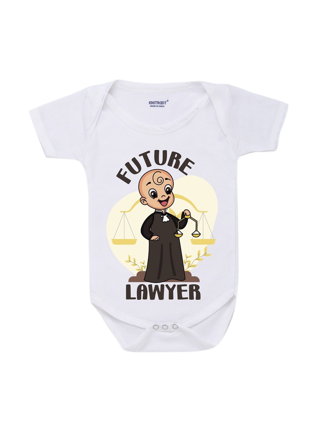 

KNITROOT Infants Kids White & Brown Printed Cotton Bodysuit