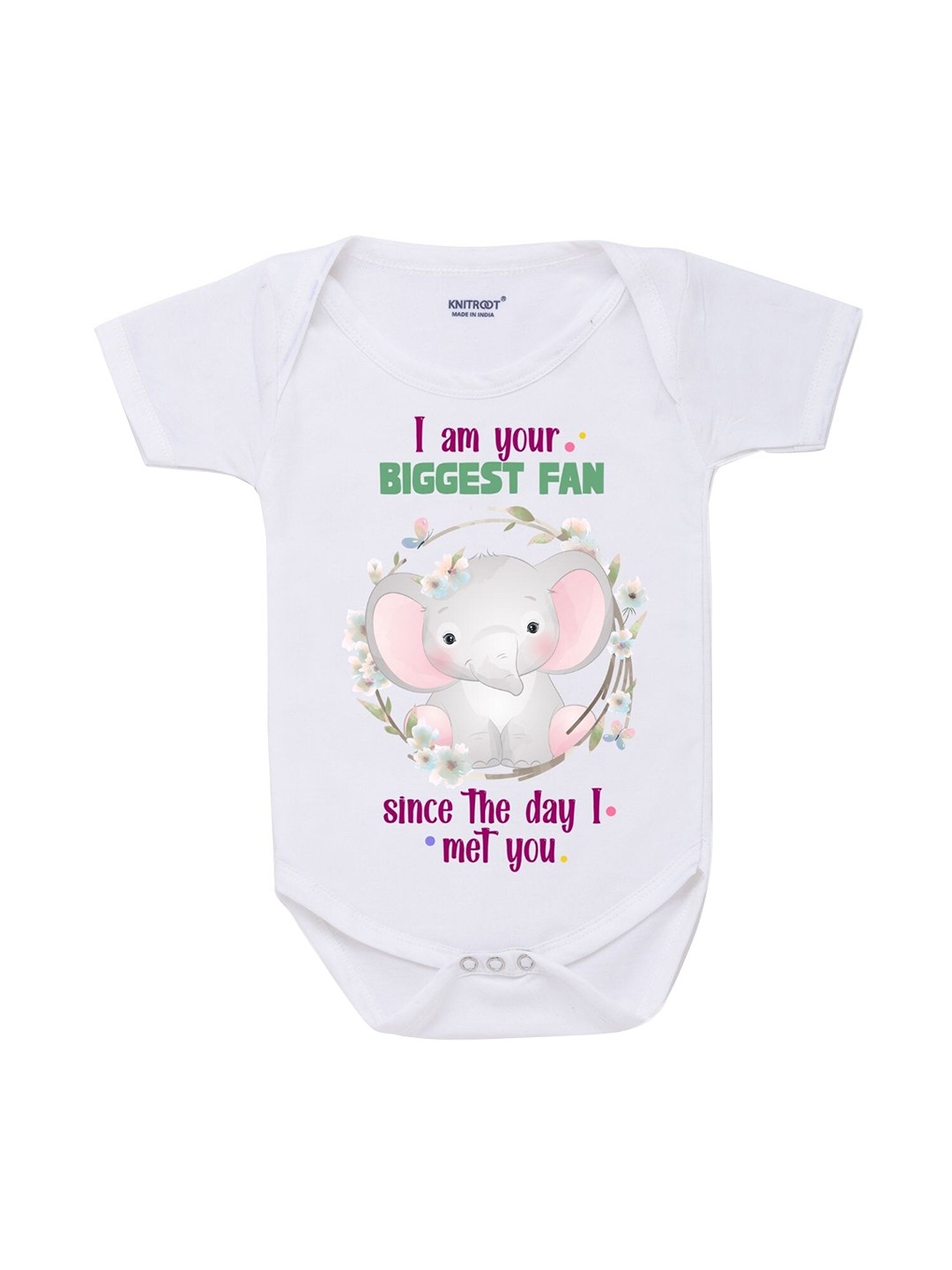 

KNITROOT Infant Kids White & Purple Printed Cotton Bodysuit