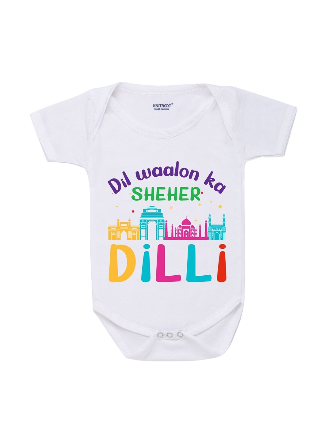 

KNITROOT Infants Kids White & Yellow Printed Regular Fit Bodysuit