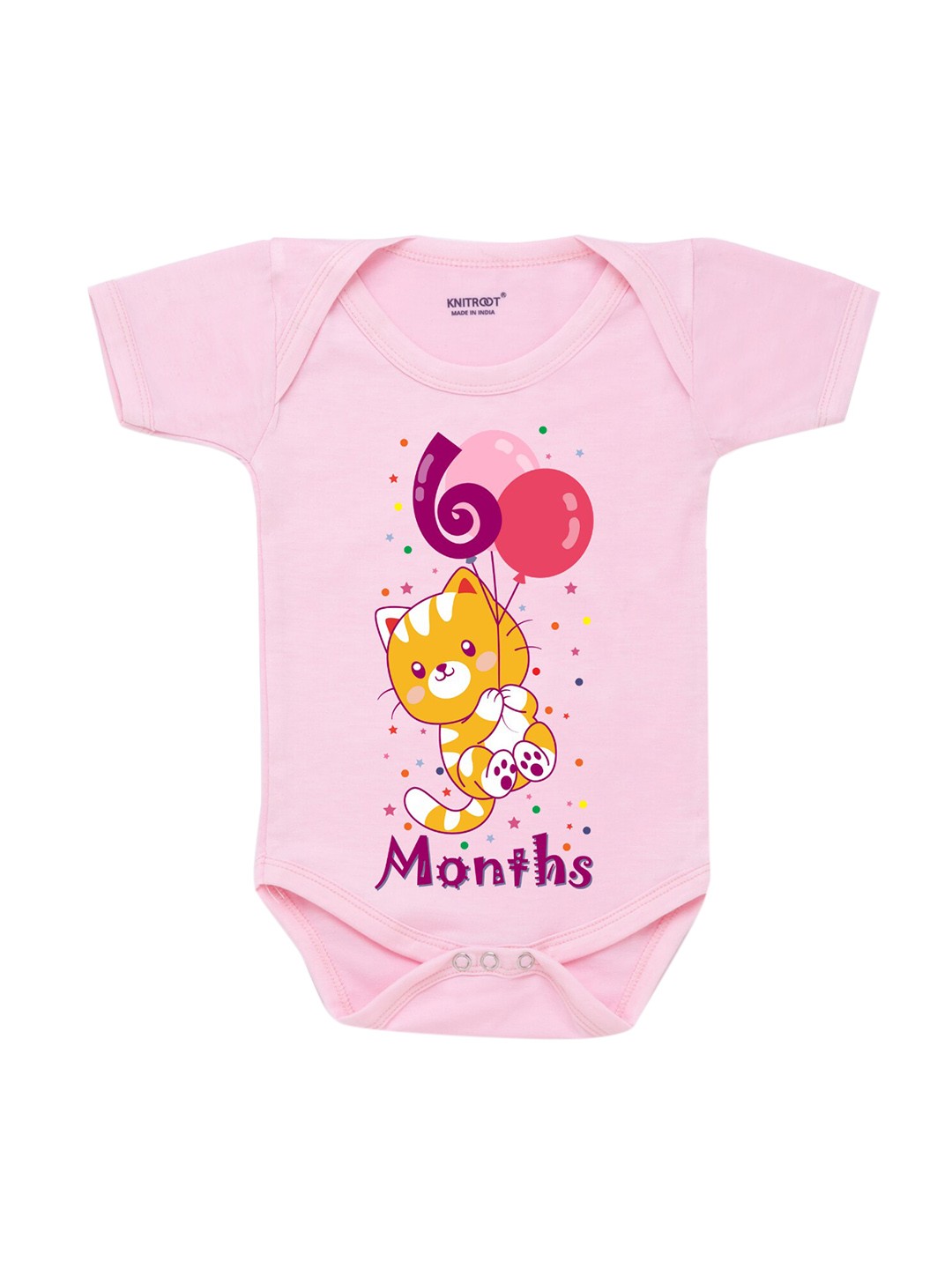 

KNITROOT Infants Kids White Printed Cotton Bodysuit, Pink