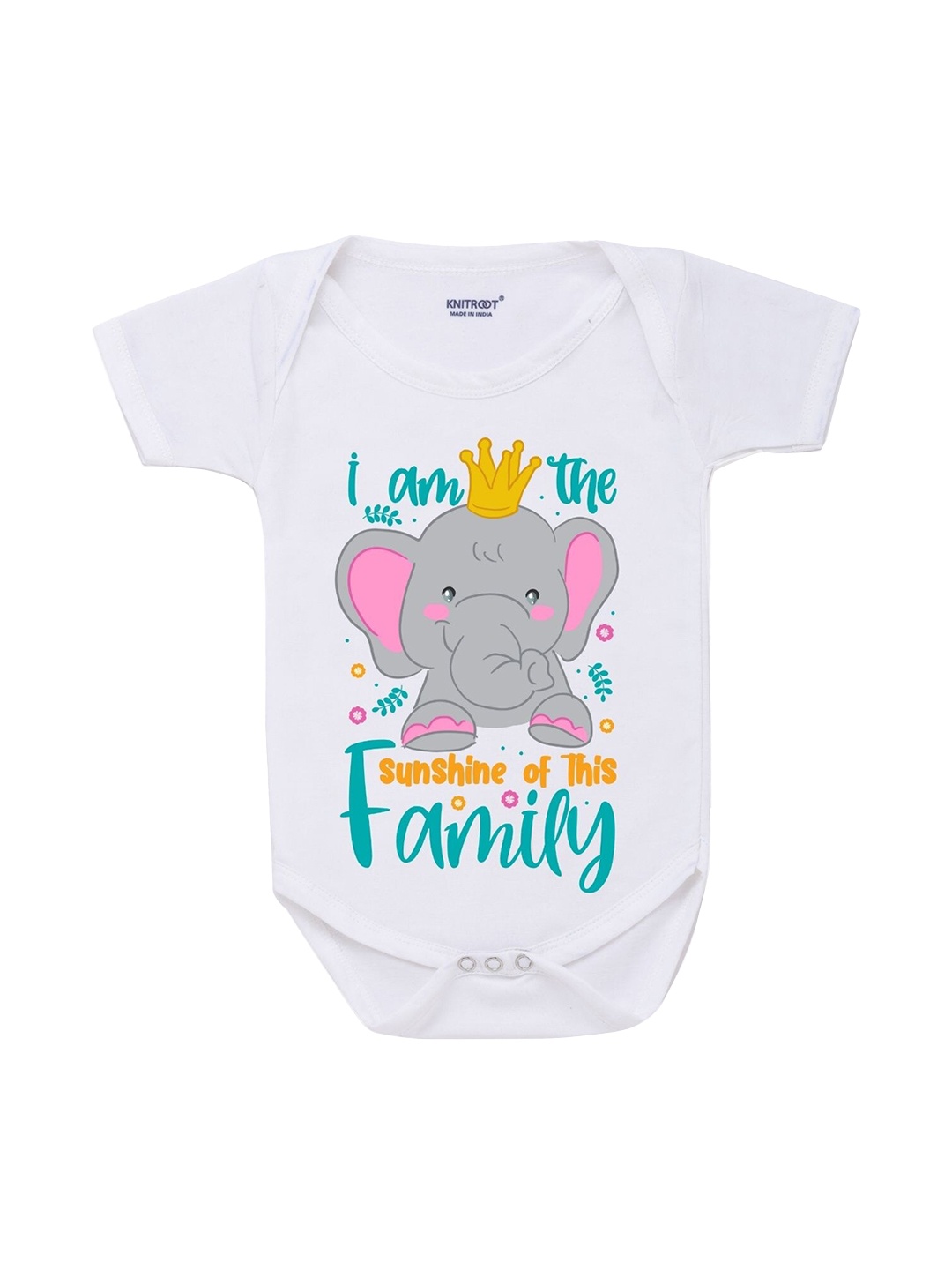 

KNITROOT Infants Kids White & Yellow Printed Regular Fit Bodysuit
