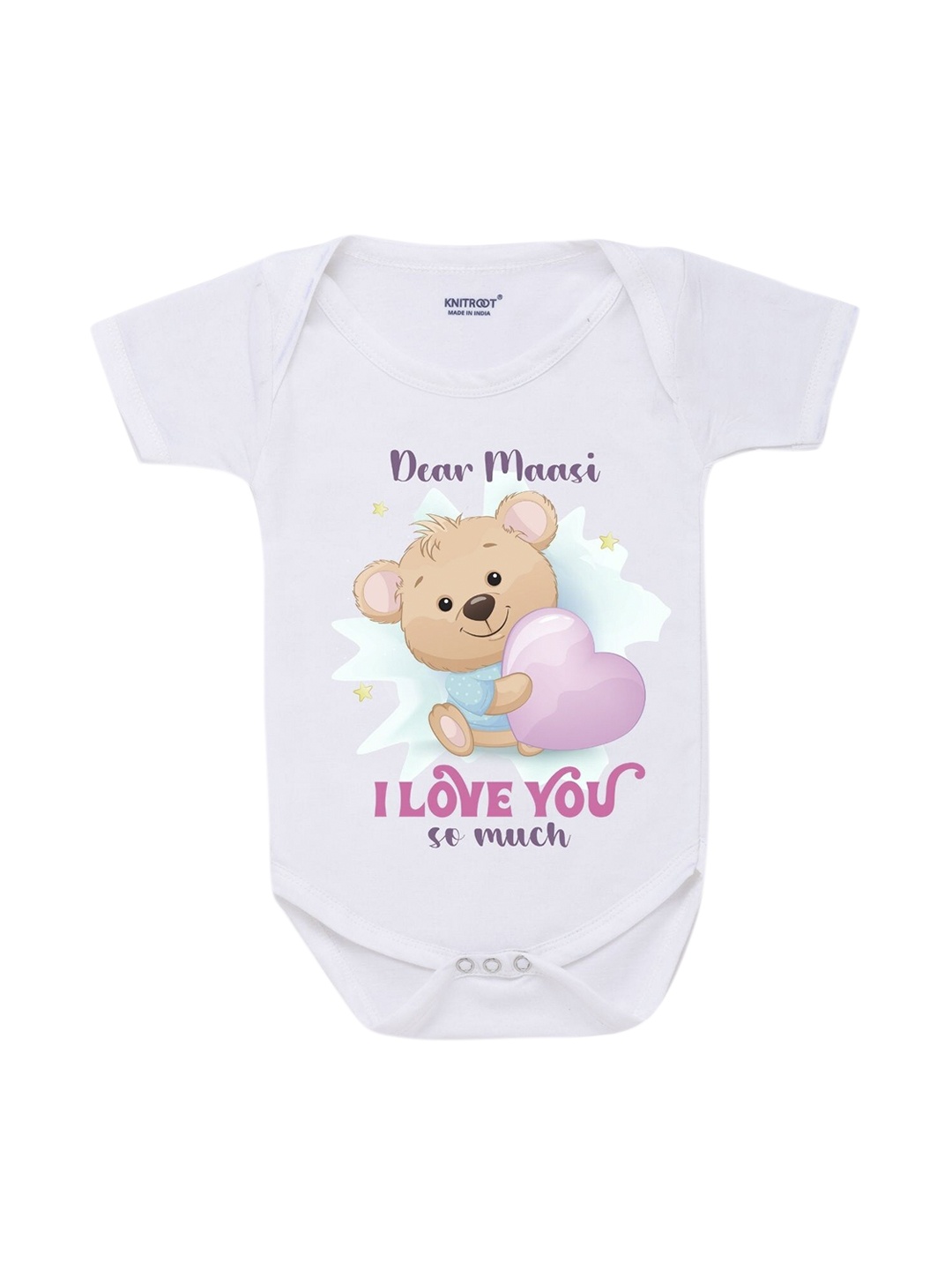 

KNITROOT Infants Kids White & Pink Printed Regular Fit Bodysuit