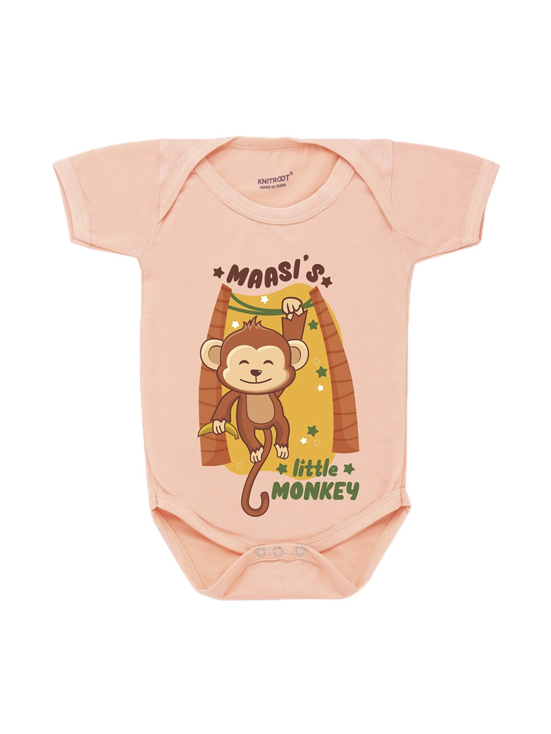 

KNITROOT Infant Kids Peach Colored & Yellow Printed Bodysuit