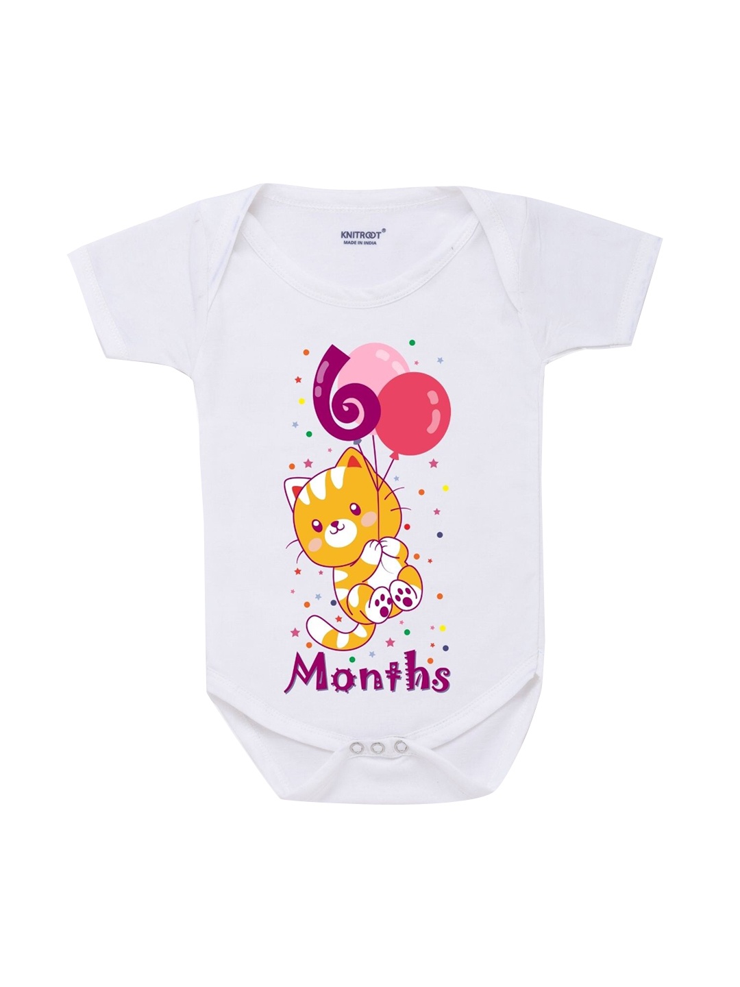 

KNITROOT Infants Kids White & Yellow Printed Regular Fit Bodysuit