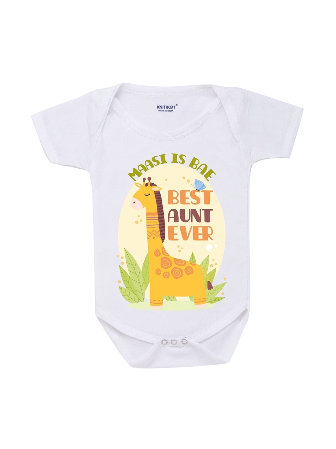 

KNITROOT Infants Kids White & Yellow Printed Regular Fit Bodysuit