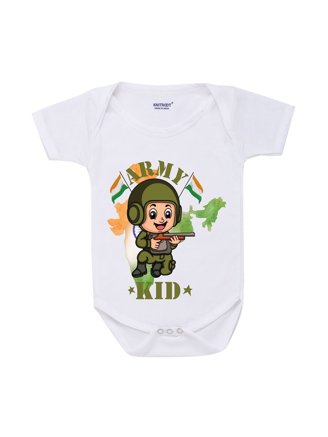 

KNITROOT Infant Kids White & Orange Printed Cotton Bodysuit