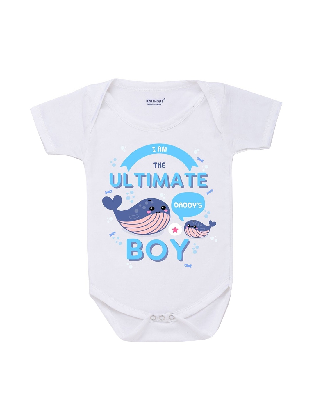 

KNITROOT Infant Kids White & Blue Printed Cotton Bodysuit
