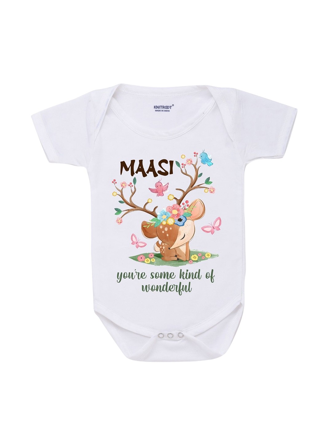 

KNITROOT Infants Kids White Printed Cotton Bodysuit