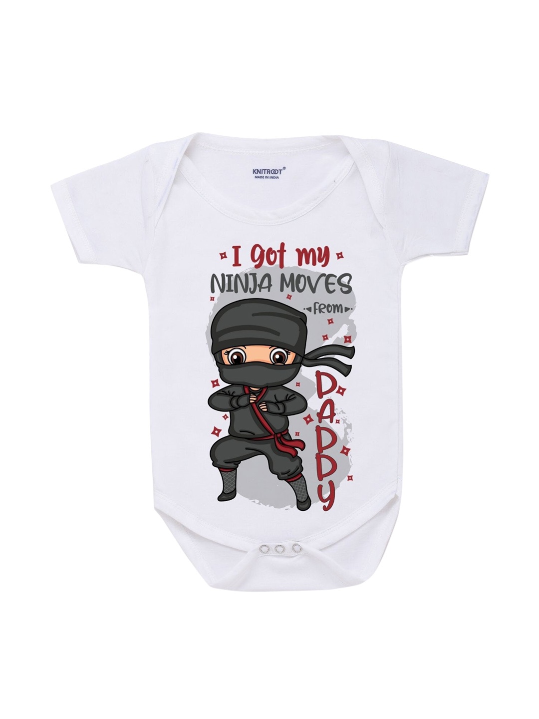 

KNITROOT Infant Kids White & Grey Printed Cotton Bodysuit