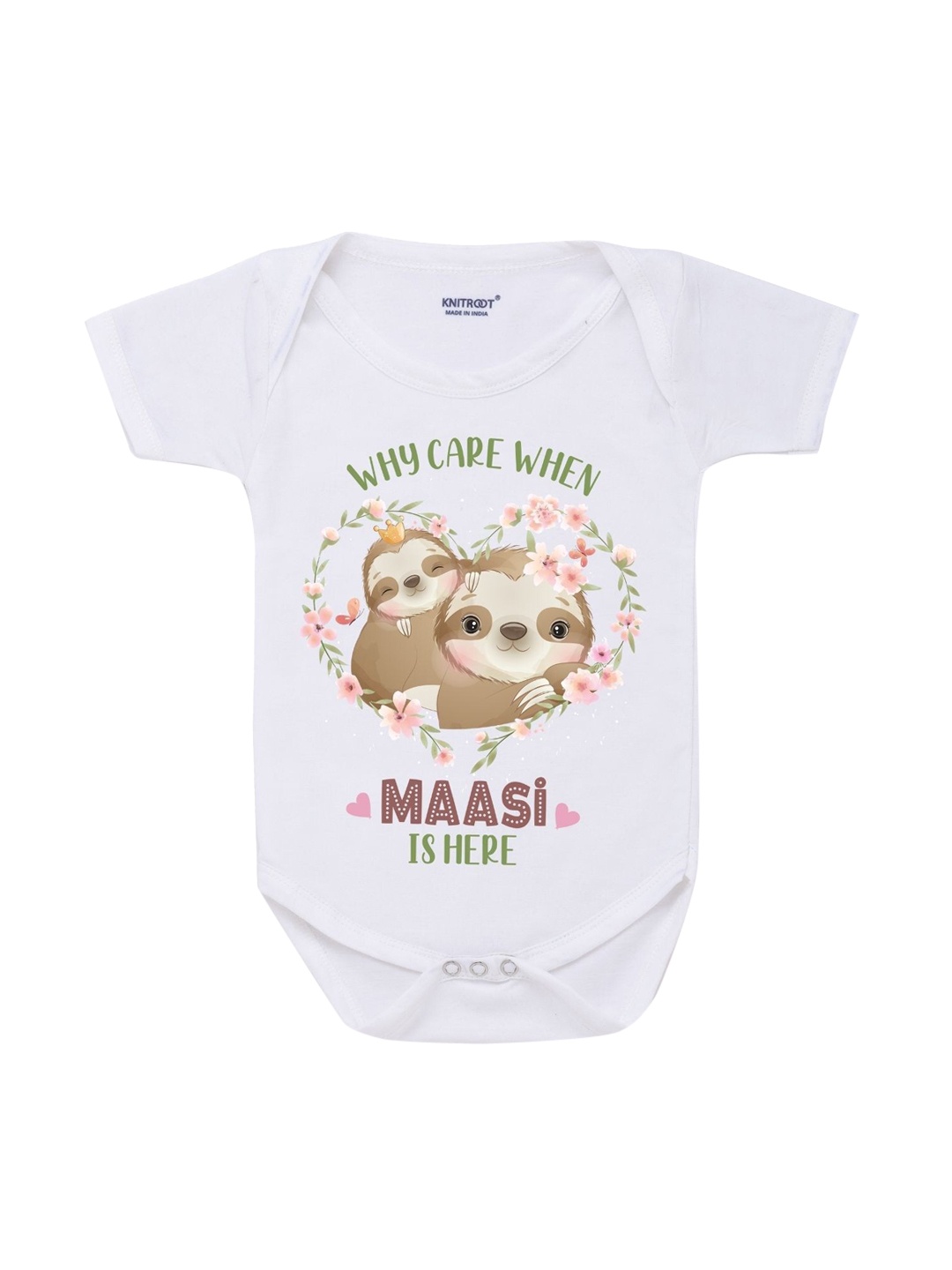 

KNITROOT Infants Kids White & Green Printed Cotton Bodysuit