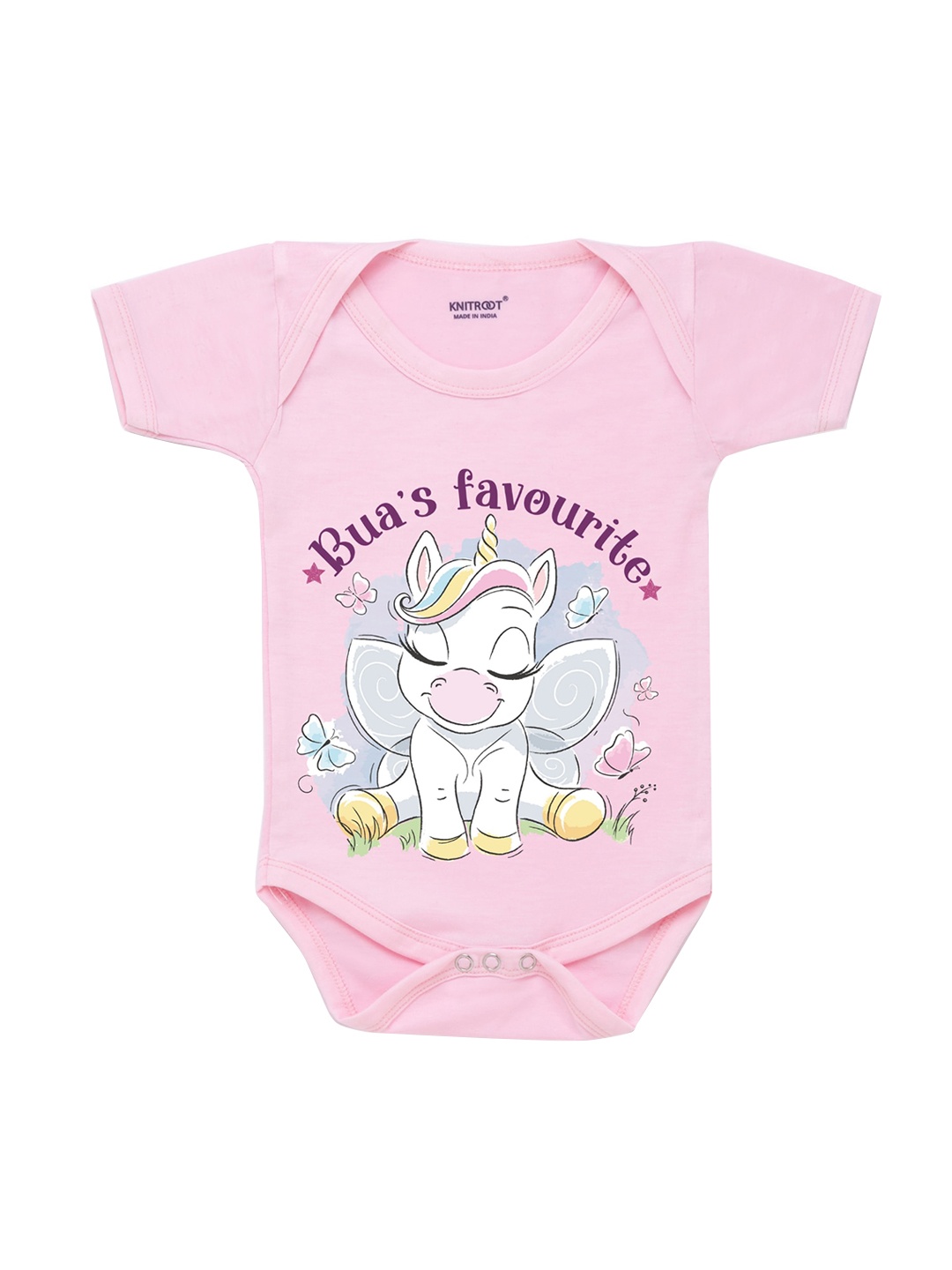 

KNITROOT Infant Kids Pink & White Printed Cotton Bodysuit