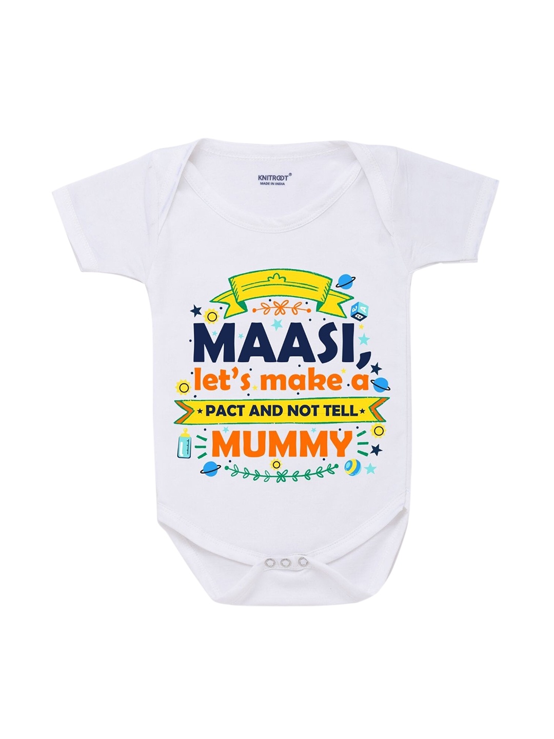

KNITROOT Infants Kids White & Yellow Printed Regular Fit Bodysuit