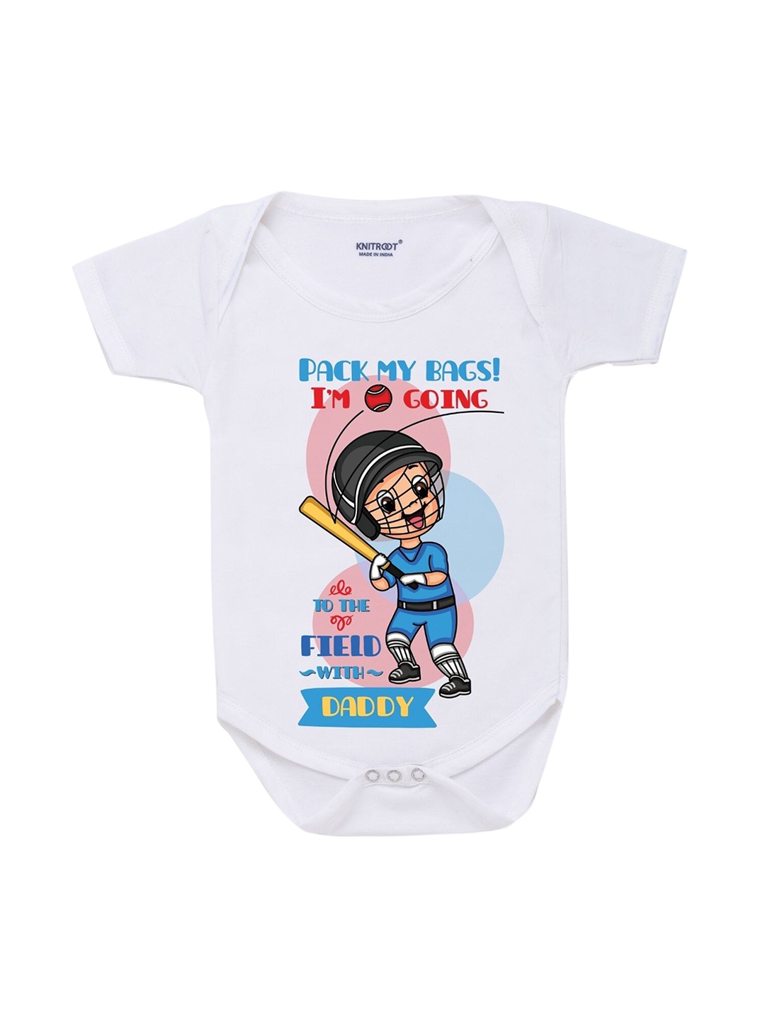 

KNITROOT Infant Kids White & Blue Printed Cotton Bodysuit