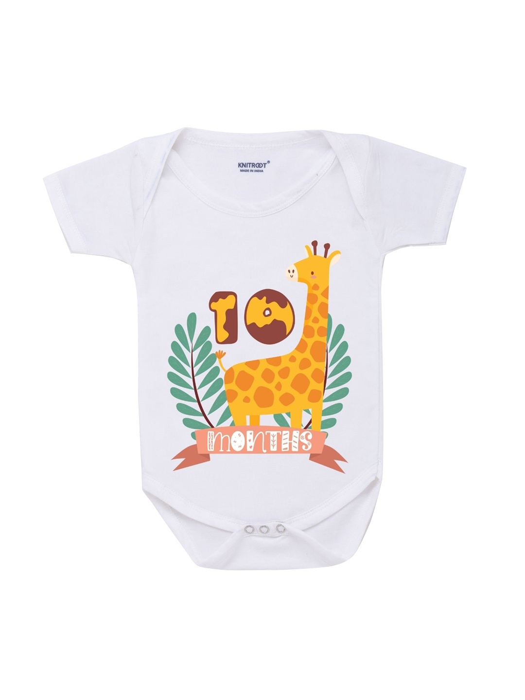

KNITROOT Infant Kids White & Yellow Printed Cotton Bodysuit
