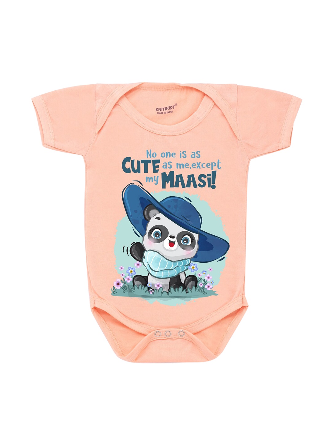 

KNITROOT Infants Kids Peach-Coloured & Blue Printed Cotton Bodysuit