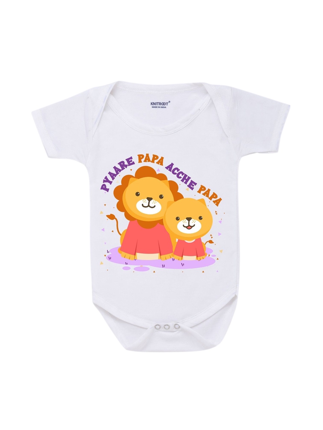 

KNITROOT Infants Kids White & Yellow Printed Cotton Bodysuit