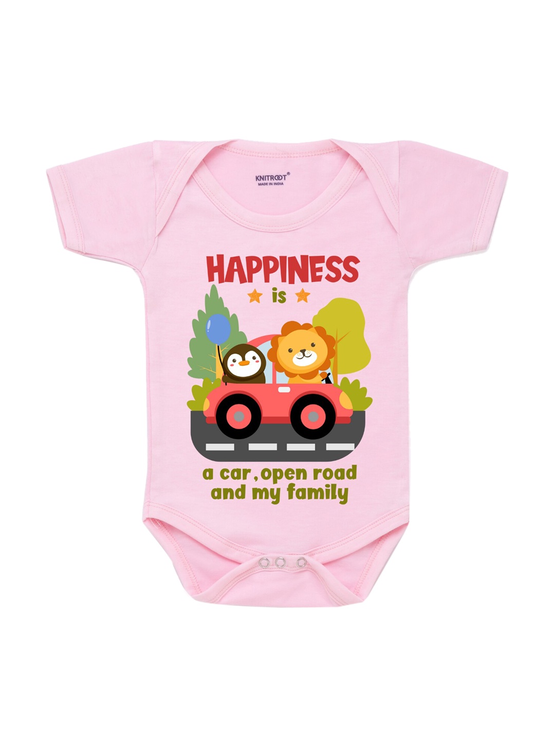 

KNITROOT Infants Kids Pink & Green Printed Regular-Fit Cotton Bodysuit