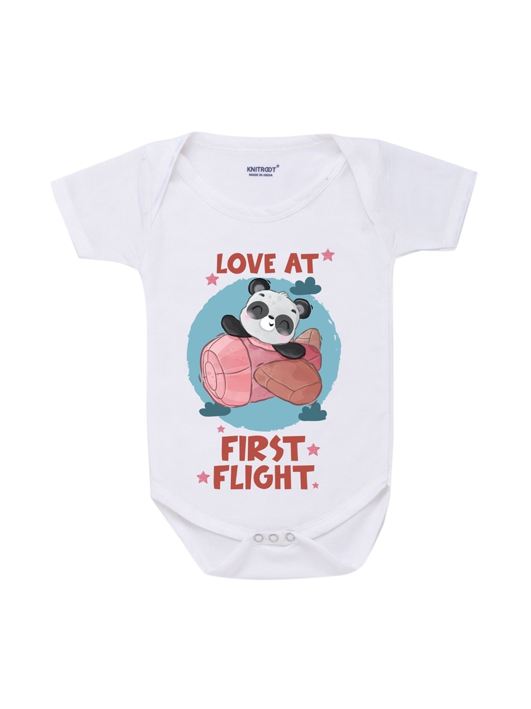 

KNITROOT Infant Kids White Printed Cotton Bodysuit