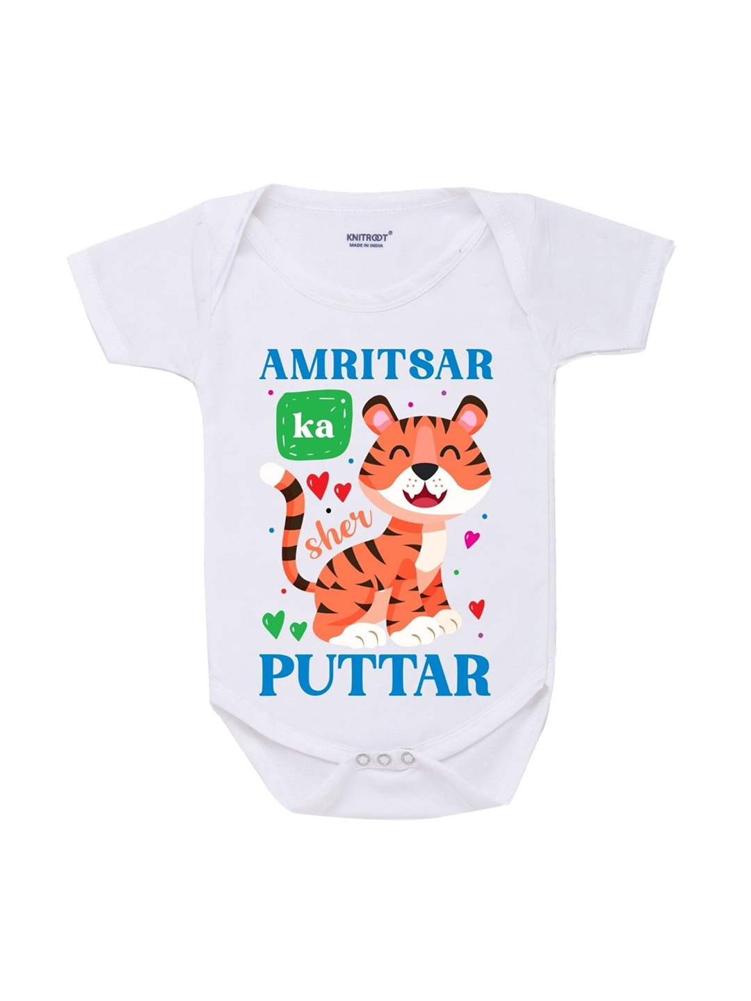 

KNITROOT Infants Kids White & Orange Printed Cotton Bodysuit
