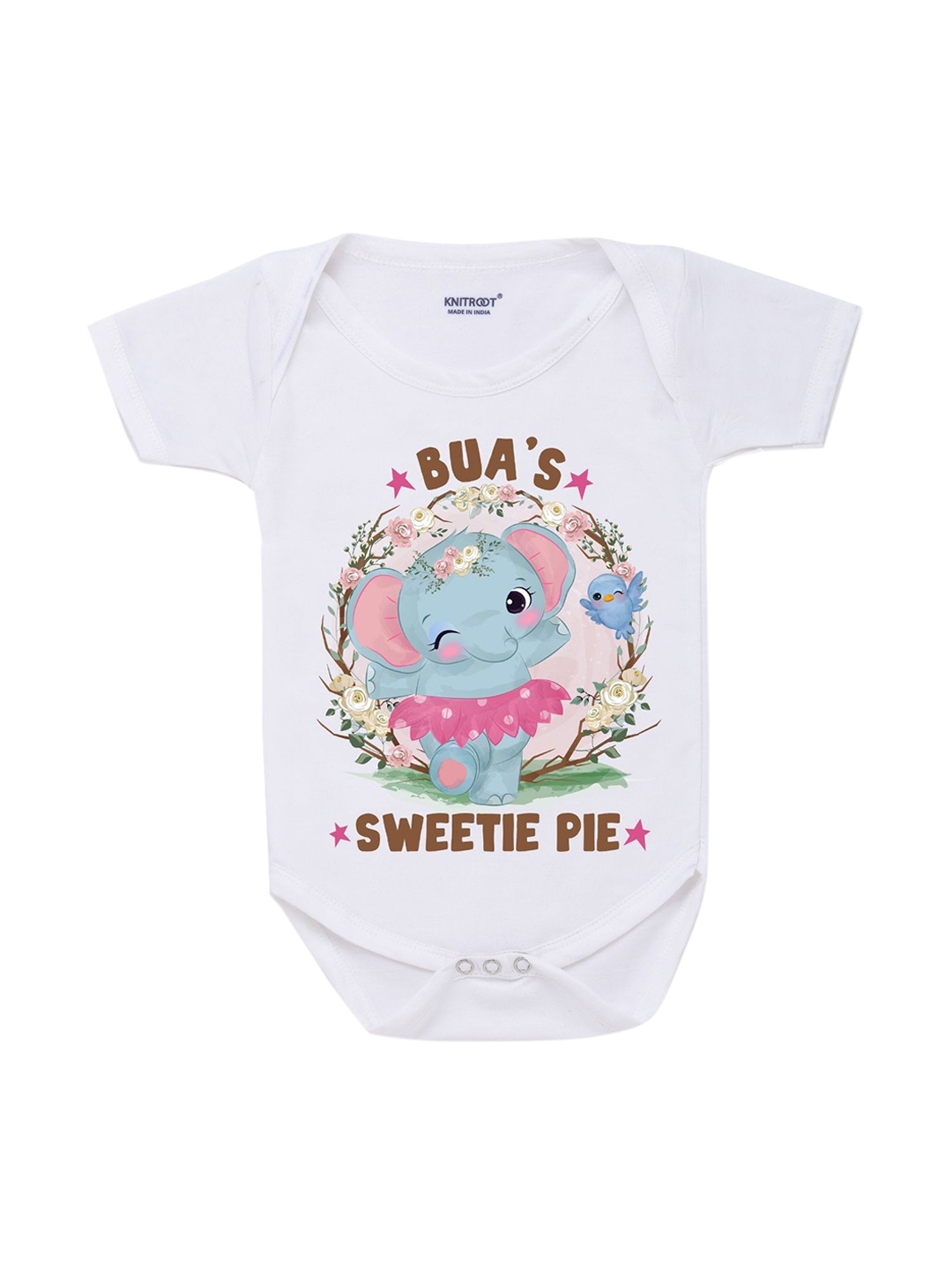 

KNITROOT Infant Kids White & Blue Printed Cotton Bodysuit
