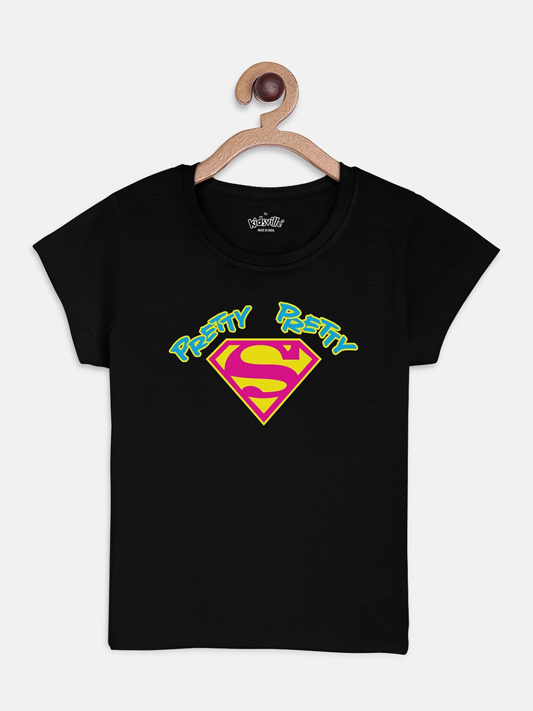 

Kids Ville Superman Girls Black Printed T-shirt