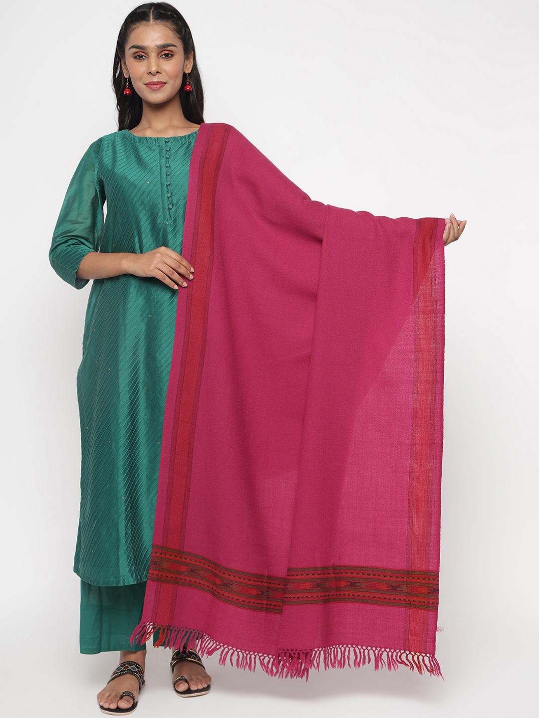 

Fabindia Women Magenta Pink Solid Woollen Shawl
