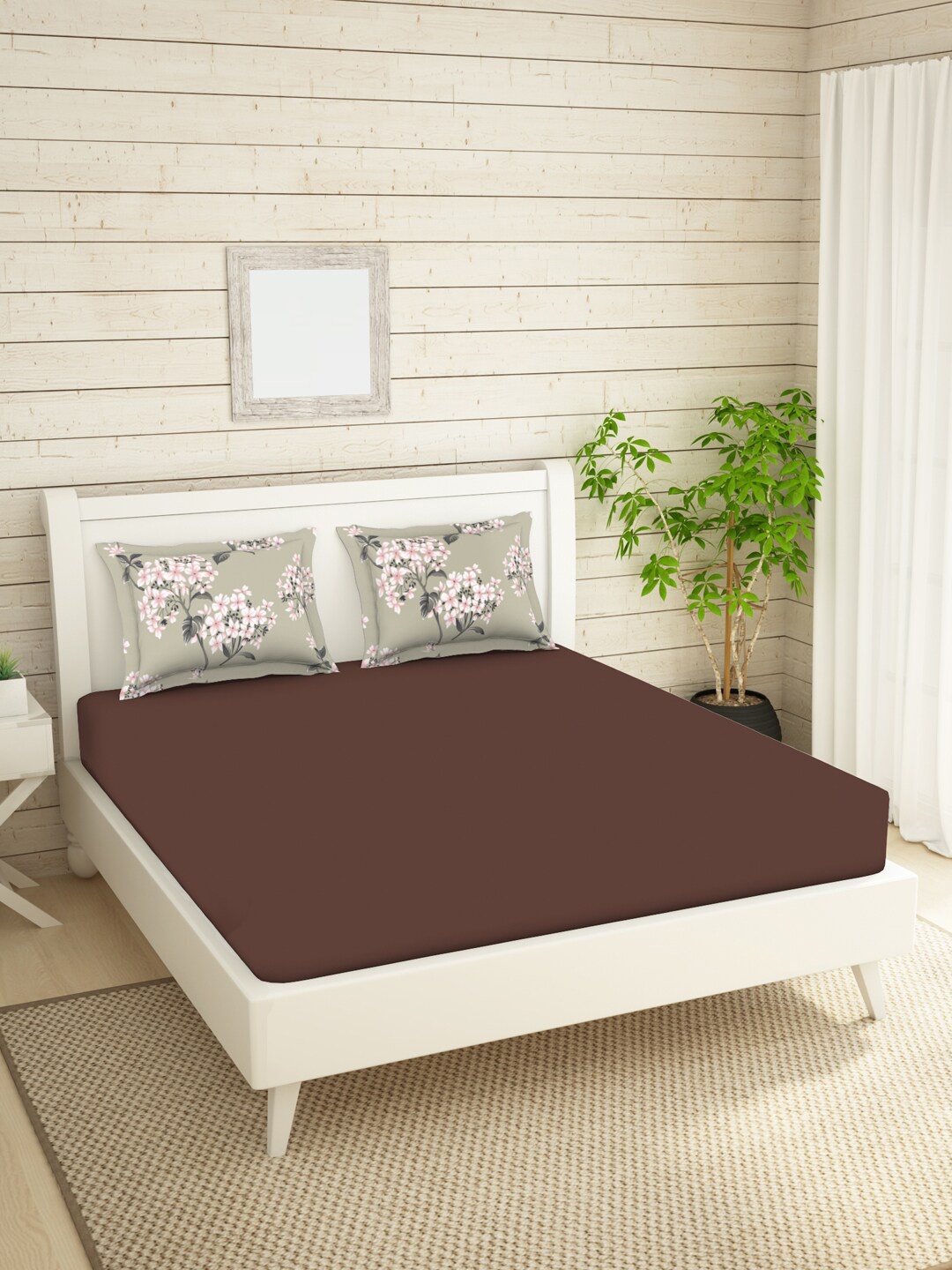 

SPACES Brown & Beige 144 TC King Bedsheet with 2 Pillow Covers