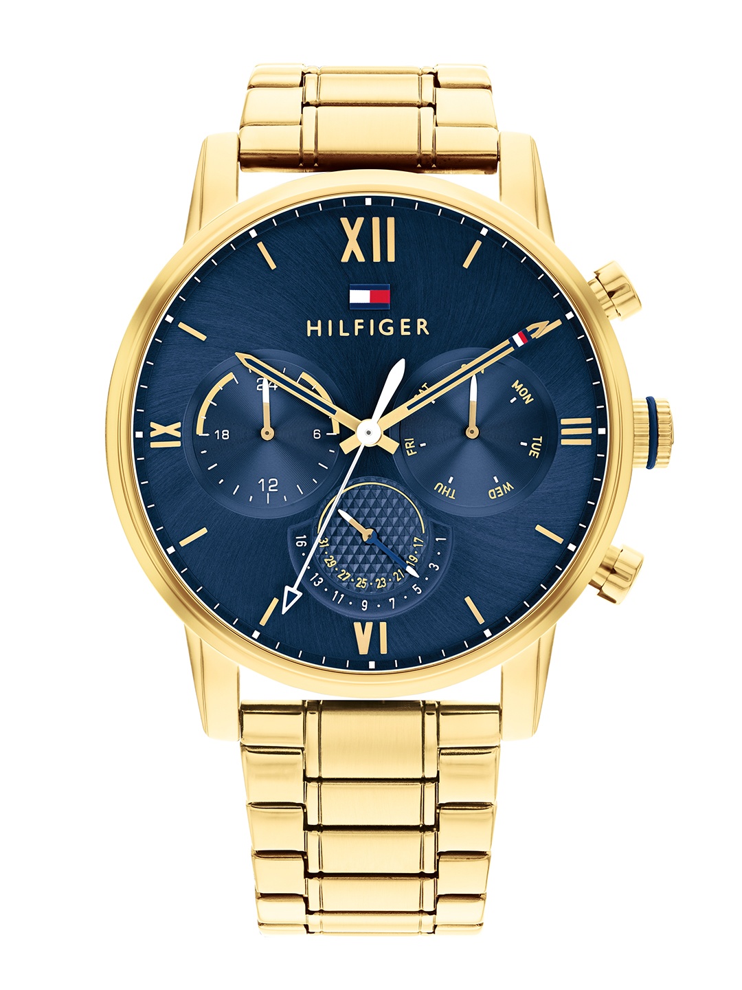 

Tommy Hilfiger Men Blue Dial & Multicoloured Stainless Steel Bracelet Style Straps Analogue Watch