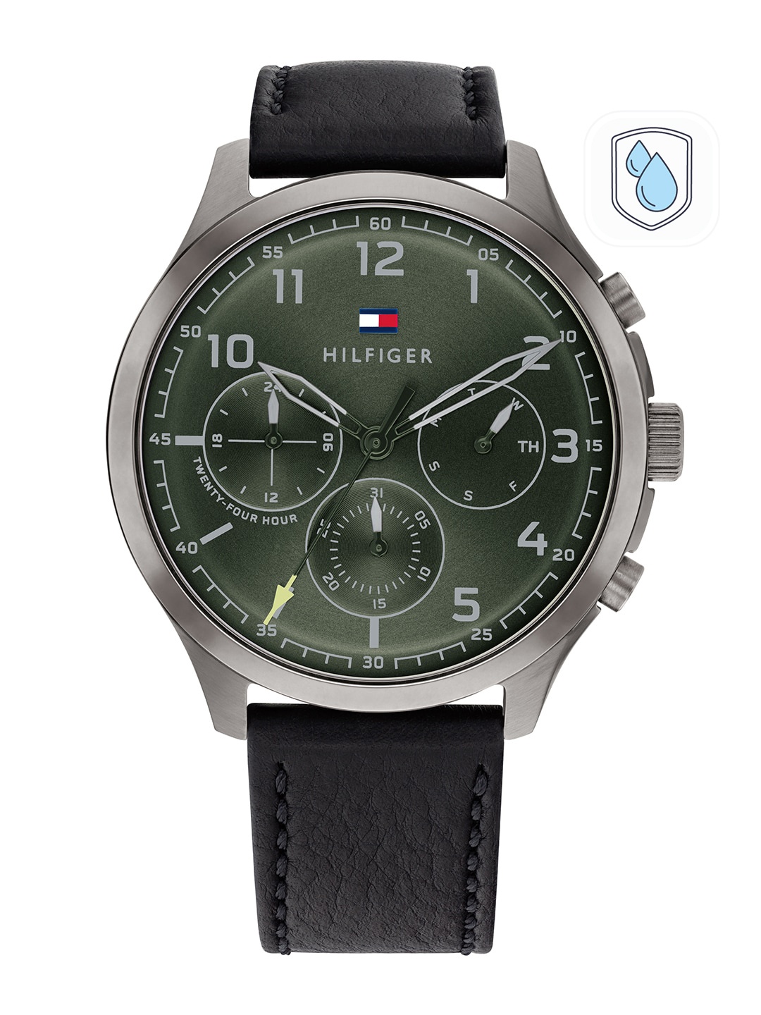 

Tommy Hilfiger Men Green Dial & Black Leather Straps Analogue Watch TH1791856