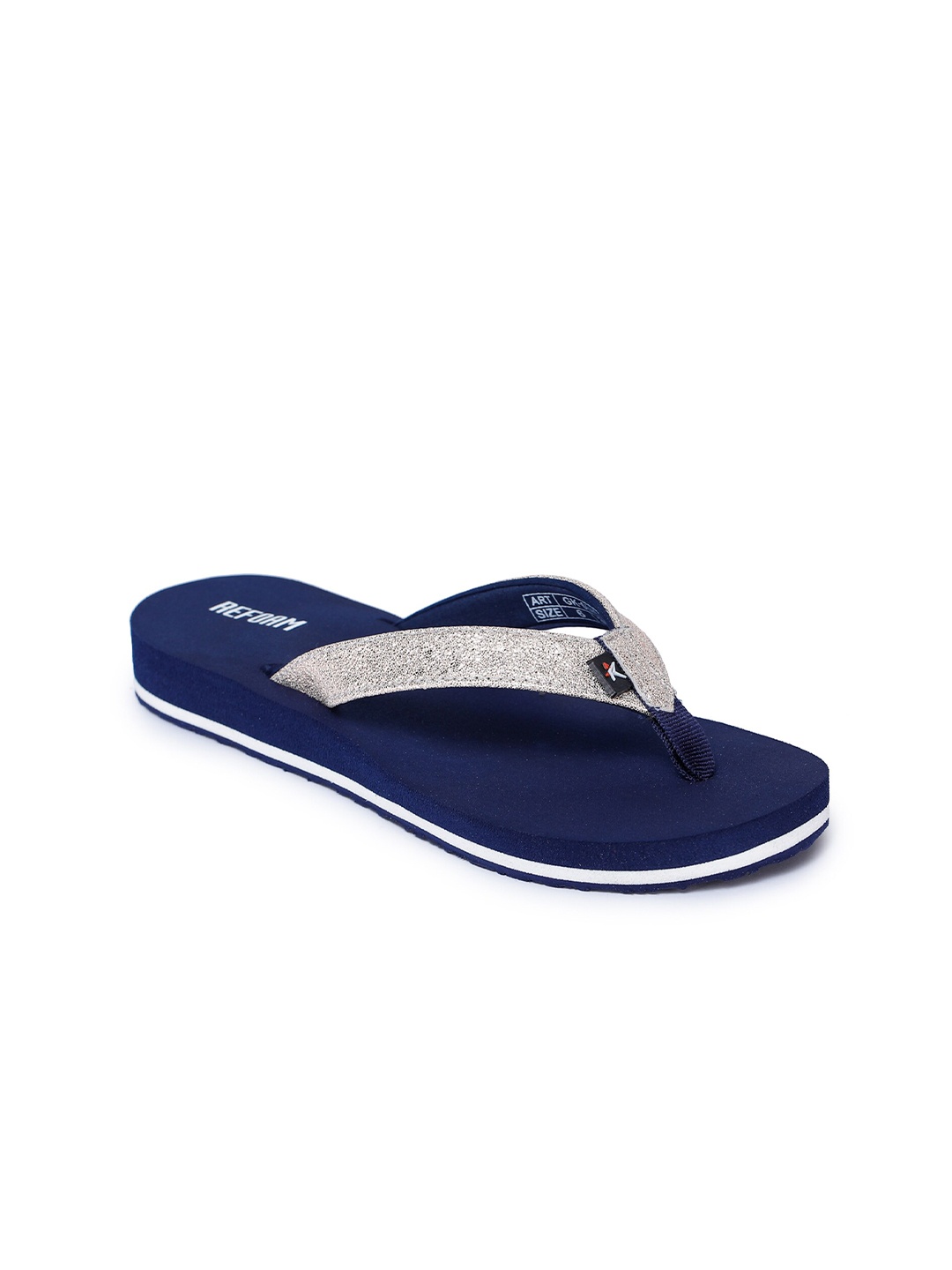 

REFOAM Women Silver-Toned & Navy Blue Rubber Slip-On