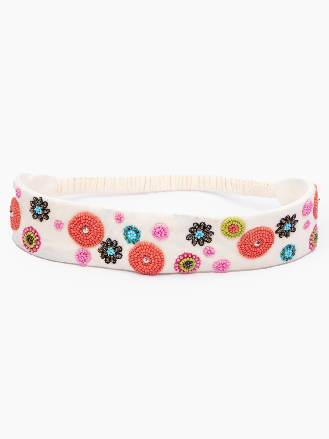 

DEEBACO Women Cream-Coloured & Pink Floral Embellished Chill Wrap Headband