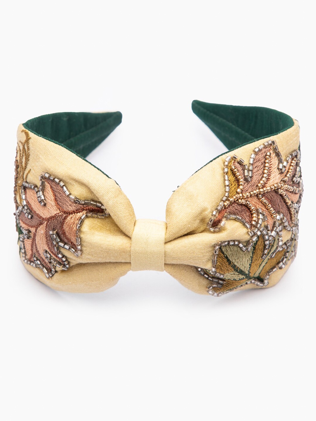 

DEEBACO Women Beige & Gold Leaf Embellished Structure Hairband