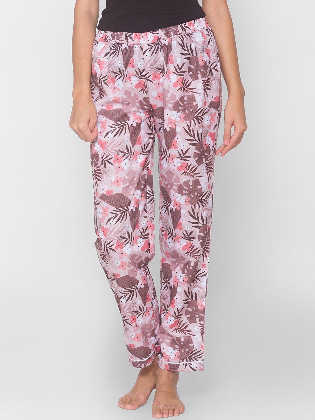

FashionRack Women Beige & Pink Tropical Printed Lounge Pants