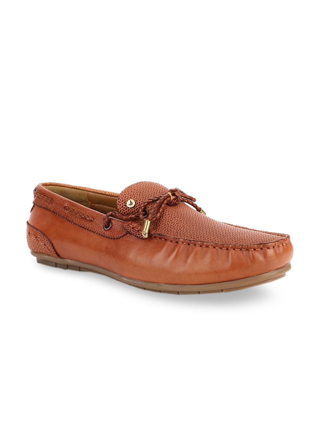 

Blackberrys Men Tan Perforations Leather Boat Shoes