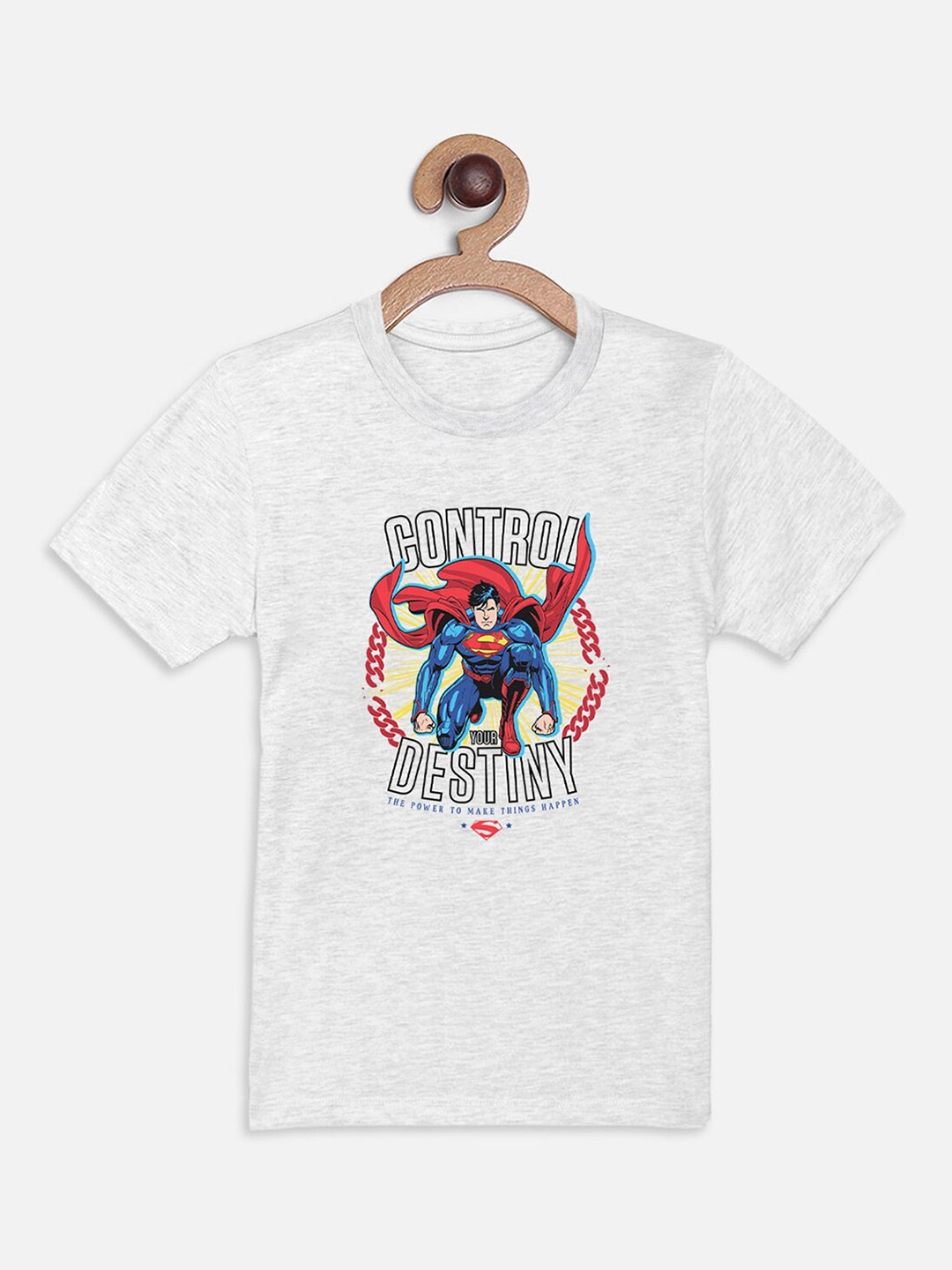 

Kids Ville Boys Grey Typography Superman Printed Applique T-shirt