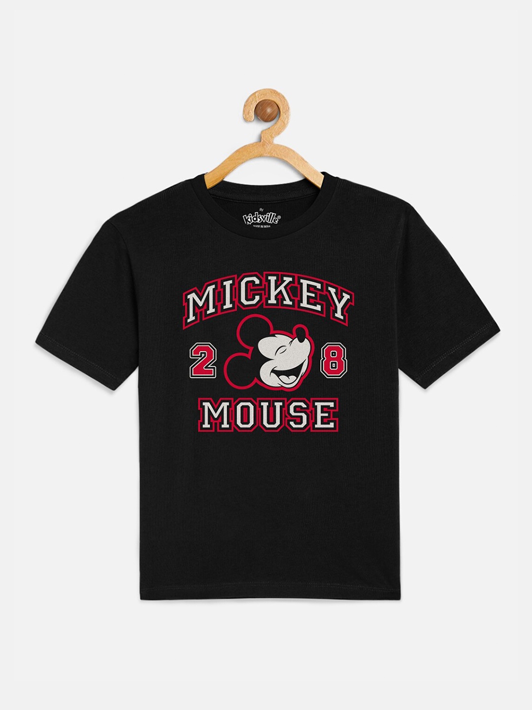 

Kids Ville Mickey & Friends Boys Black & White Typography Printed Cotton T-shirt