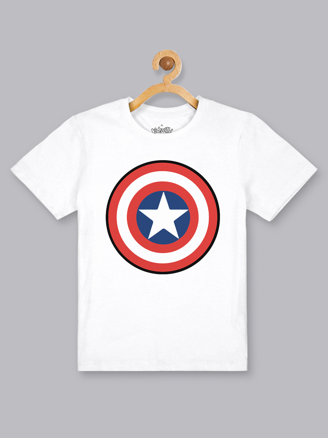 

Kids Ville Boys White Captain America Printed Applique T-shirt