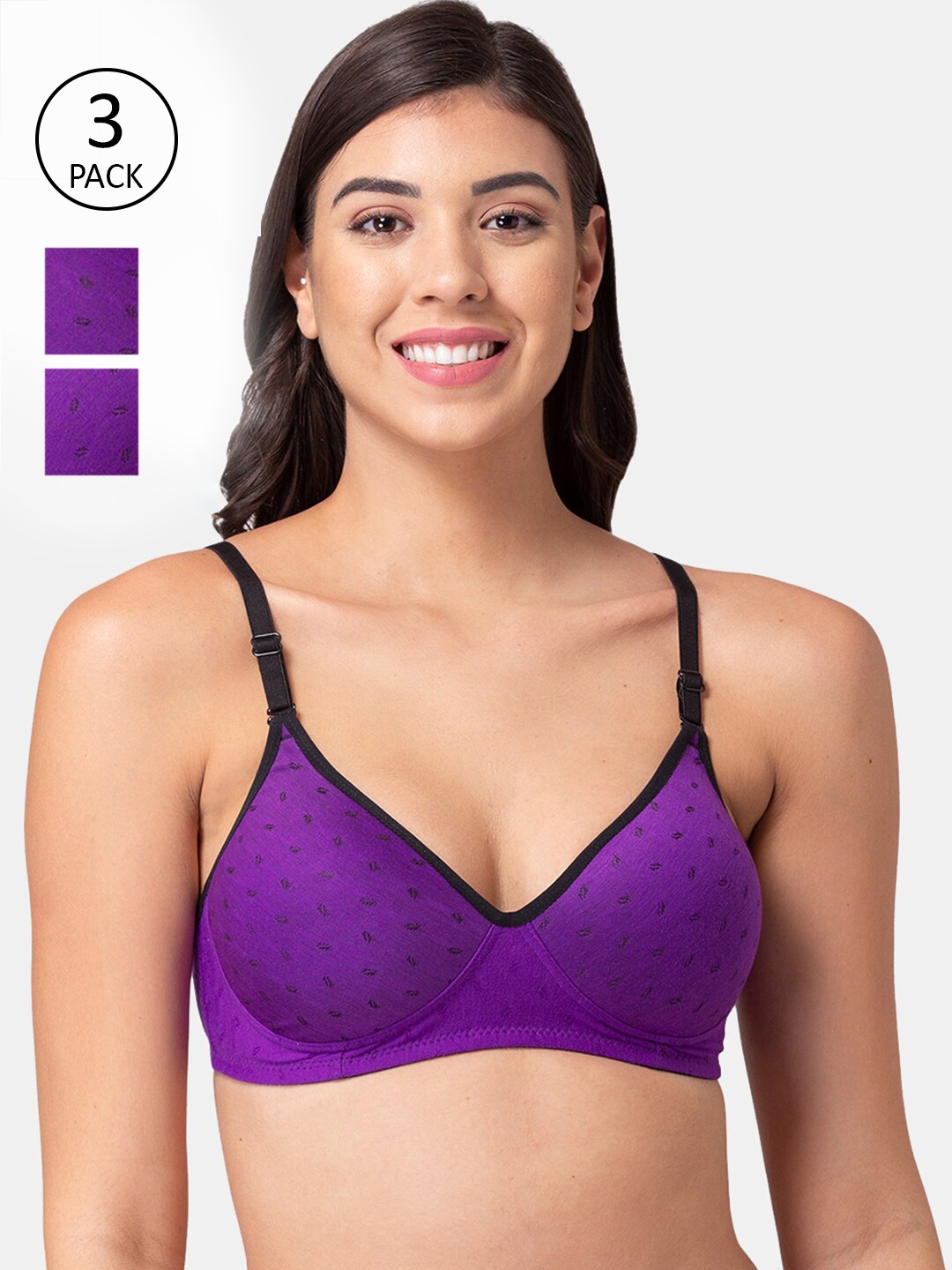 

Souminie Set Of 3 Purple & Black Printed Full Coverage Medium Padded T-shirt Bras