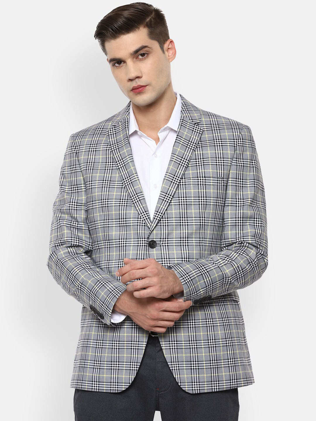 

Van Heusen Sport Men Grey & Black Checked Single-Breasted Formal Blazer