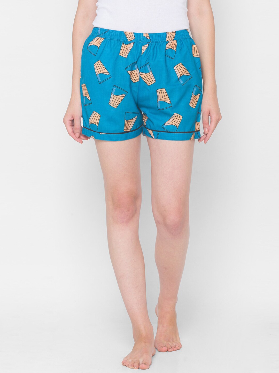 

FashionRack Women Turquoise Blue & Beige Printed Lounge Shorts
