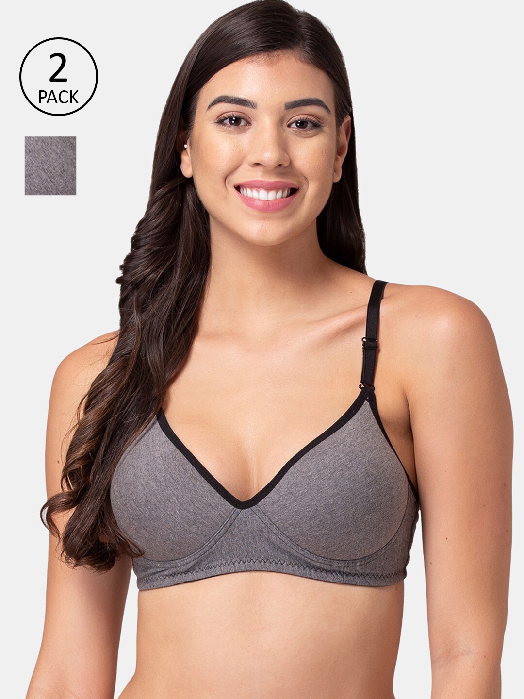 

Souminie Pack Of 2 Grey & Black Lightly Padded T-shirt Bras S-725-2PC-GRY