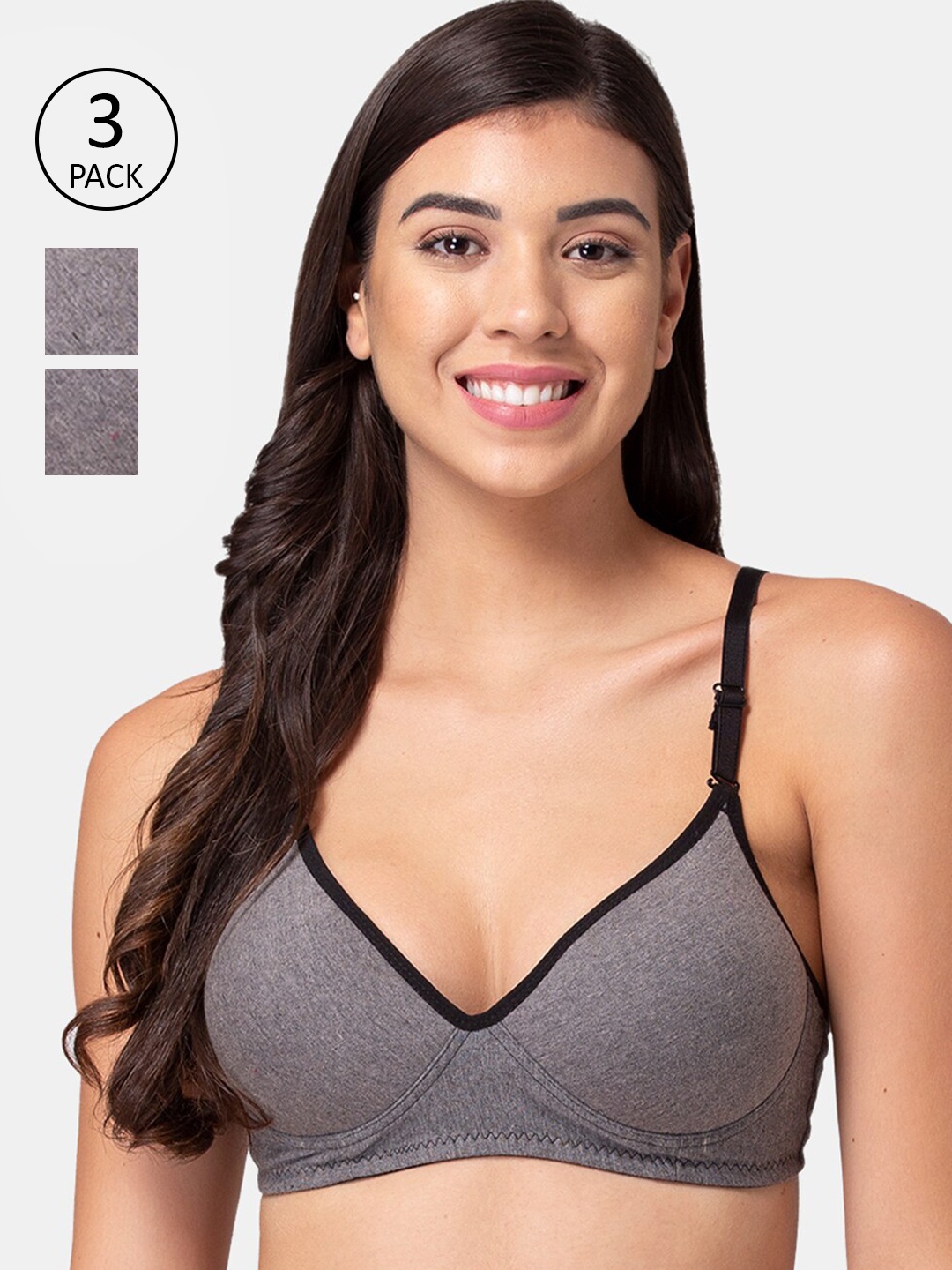 

Souminie Pack of 3 T-shirt Bra - Lightly Padded, Grey