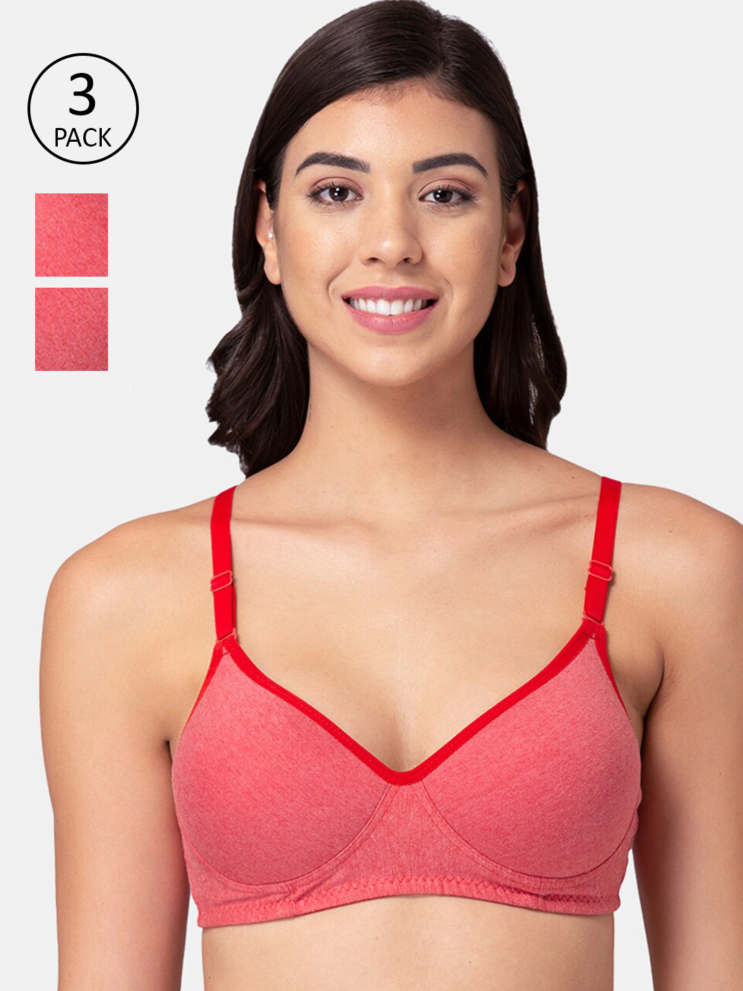

Souminie Pack Of 3 Red Solid T-Shirt Bras - Wireless Lightly Padded