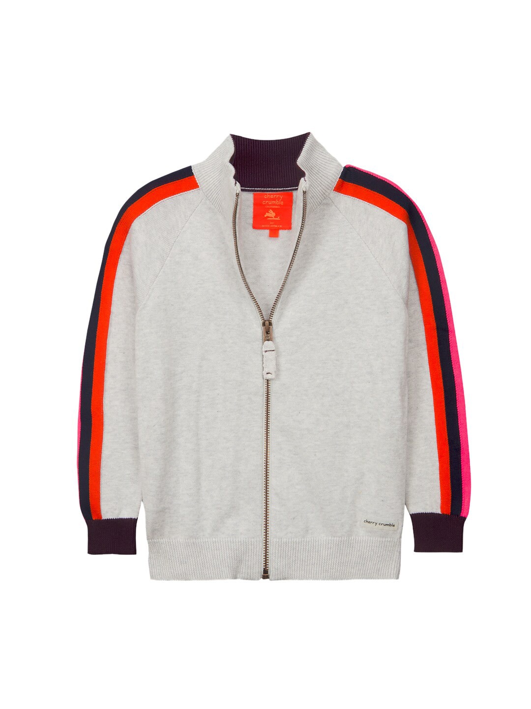 

Cherry Crumble Unisex Kids Grey & Orange Front-Open Sweater
