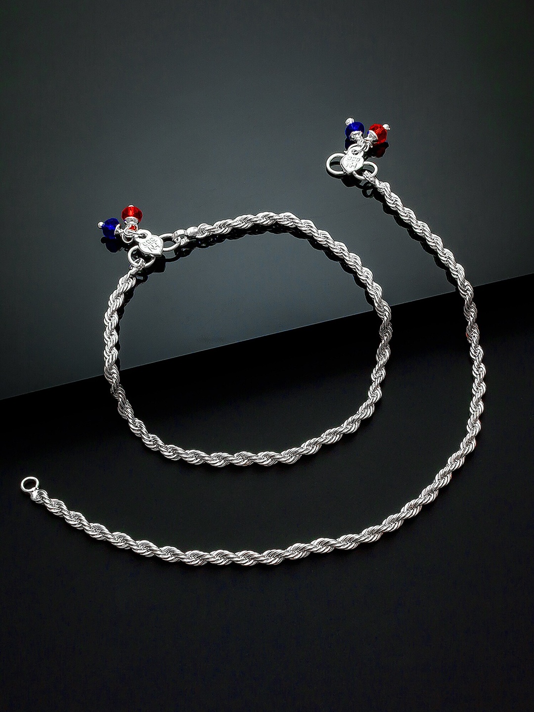 

aadita Women Set Of 2 Oxidised Silver Plated Beaded Anklets